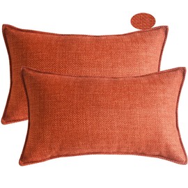 Lutanky Linen Cushion Covers Pack of 2 Elegant Rectangle Throw Pillow Cases for Sofa Bedroom Home Decoration with Invisible Zipper Orange-red (30 x 50 cm, 2 Pieces)