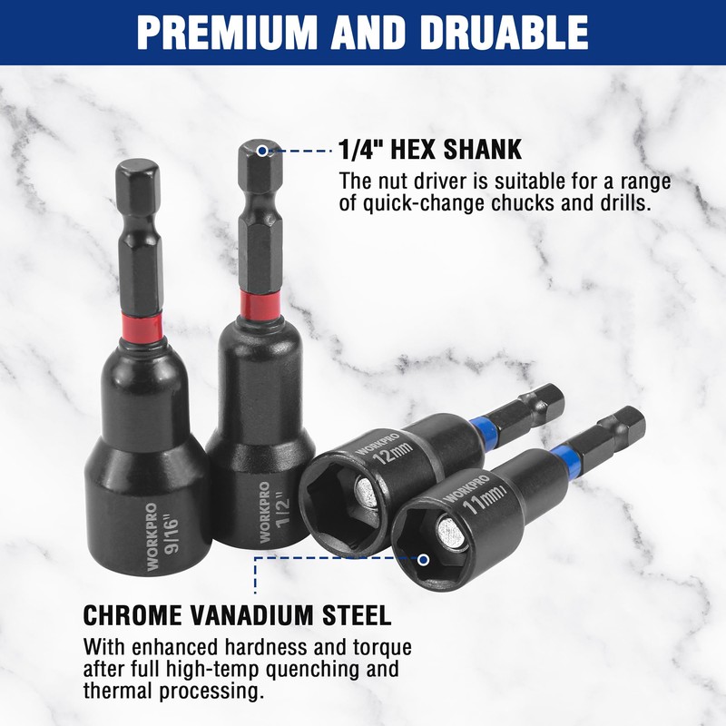 WORKPRO 27 PCS Magnetic Nut Driver Set, Impact Drill Driver
