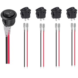 Samcos Switch Power Rocker Switch with 5.9 inch (15 cm) Wire, 5 Pieces, Mini Round, Disconnect Switch, 2 Pin On/Off Button, 2 Position Boat, AC 6A, 250V, 10A, 125V, KCD1, Off-Boat Rocker Switch, For Automobiles, Motorcycles, Boats, Cars, Small Appliances