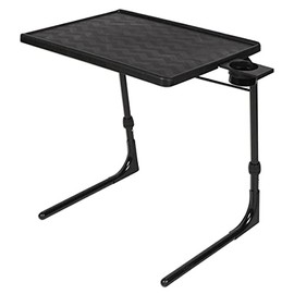 Table-Mate Plus Folding TV Tray Table - Adjustable Couch Food Stand for Eating Dinner - Black
