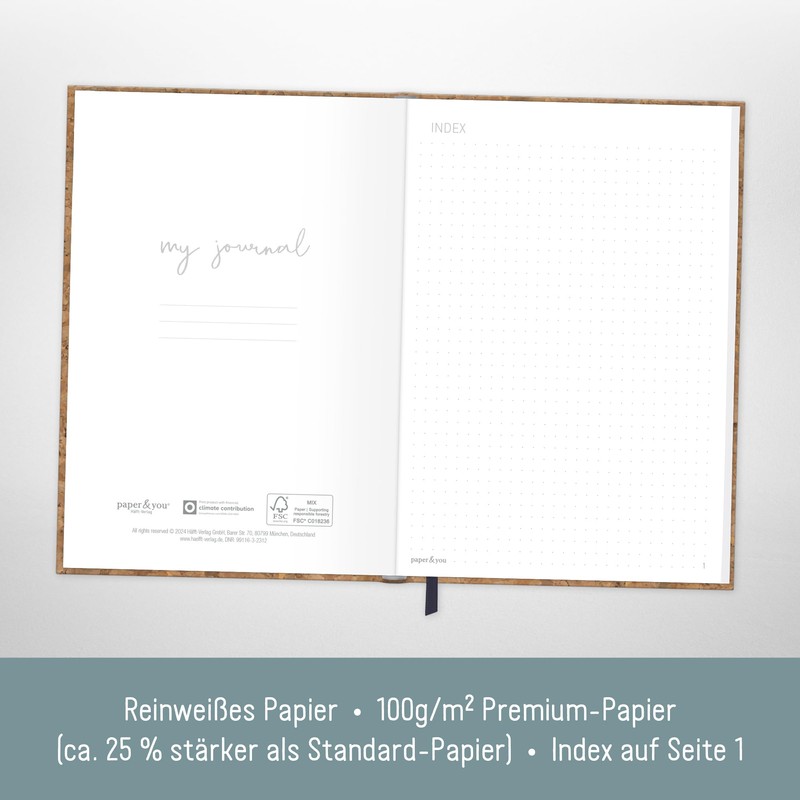 paper&you® Bullet Journal Dotted A5 with Elastic Band "Cork" 156