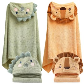 Toallas para bebés con capucha para niños y niñas de 0 a 6 años, paquete de 2 Toallas de baño con capucha para bebés para niños de 70 x 140 cm, ultra absorbentes, suaves y gruesas Toalla de