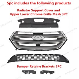 ROKY 5PC For Edge 2015-2018 Upper Lower Chrome Grille Mesh Bumper Retainer Brackets