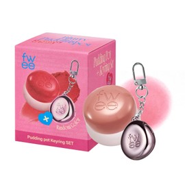 fwee Lip&Cheek Blurry Pudding Pot + Pendant Keyring | Random Colored Keyring | Just me Moment - Like | Makeup Blush, Buildable Lightweight, Multi-Use Soft Matte Finish | 5g