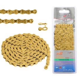 Hycline Bike Chain 6/7/8-Speed, 116 Links Bicycle Chain 1/2 x 3/32 Inch, Special Steel for Road Mountain Racing Cycling - Gold