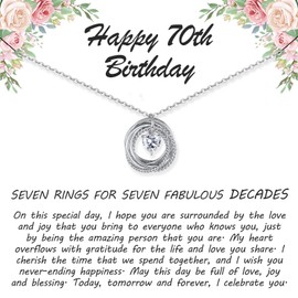 JOPLY 70th Birthday Gifts for Women, Sterling Silver 7 Ring Necklace with Heart Cubic Zirconia Pendant Necklace for Her Friendship Gifts Birthday Jewellery