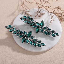 Xerling 2Pcs Green Rhinestone Hair Clips Bridal Wedding Hair Barrettes Women Decorative Hair Accessories Jewelry Multi-color Hair Piece (Silver Green)