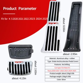 TDOFYH Aluminum Alloy Pedals Cover for K 5 2020-2024 2025 Non-Slip Auto No Drilling Aluminum Brake and Accelerator Pedal Covers 2PCS(Silver)