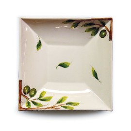 Hand Painted Large Square Bowl with Olives From Italy