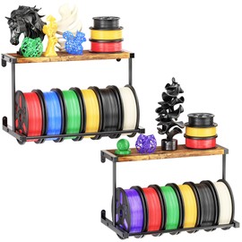 ORNAROVI 2 Pack 3D Printer Filament Storage Rack, Wall Mount Filament Spool Holder, 2 Tier Filament Shelf Organizer, Heavy Duty Metal Storage Rack for 3D Printing Studio, Workshop (2 Pack)