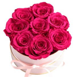 ROSEMARIE SCHULZ Heidelberg Rosenbox rosa rund Infinity Rosen - Flowerbox 8 echte Rosen haltbar 3 Jahre Durchmesser 15 cm - Geschenk für Frauen (Medium, Rosa-Pink)
