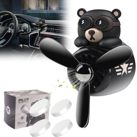Jimtyee Car Air Freshener Cute Cartoon Bear Pilot Car Diffuser Rotating Propeller Automotive Air Outlet Fan Creative Car Perfume Decoration Cool Car Accessories Comes with 4 Fragrant Tablets