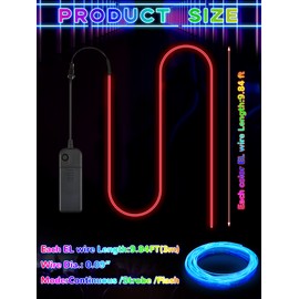 Hortsun 10 Packs EL Wire Portable Neon Light LED Powered String Lights Glowing Strobing Electroluminescent Light for DIY Costume Glow in The Dark for Party Christmas Decorations (9.84 ft)