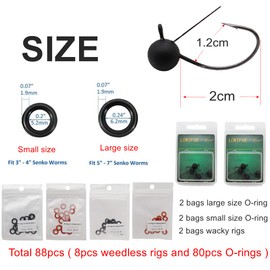 Wacky Rig Hooks Weedless Jig Head Neko Rig Finesse Jig Heads Hooks O-Rings for Wacky Worms Senkos Lure Bass Fishing Hooks (Black-3.5g-O-Rings)