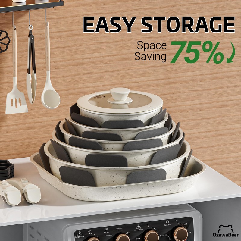 OzawaBear 26 Pcs Pots and Pans Set Non Stick, Ceramic