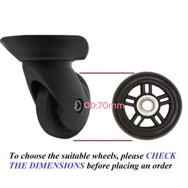Suitcase Wheels Replacement Wheels 70 x 24 x 8 mm Centre Bearing ID Rubber Wheels 4 Pieces Mute Luggage Suitcase Replacement Wheels