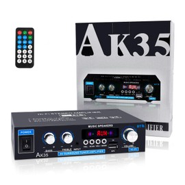 Home Audio Amplifier Receivers 200W Bluetooth 5.0 RMS 30W x 2 AK35 Stereo Receiver for Speakers 2.0 Channel Power Amp with Bass & Treble Remote Control w/USB/TF/MIC/AUX Input