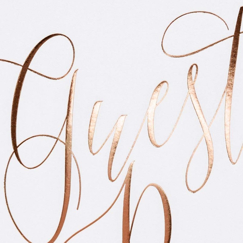 Luck and Luck White Wedding Guest book with Rose Gold