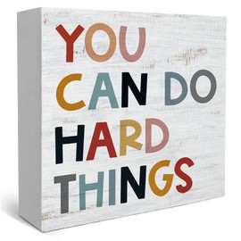 Inspirational Quote You Can Do Hard Things Wood Box Sign, Motivational Colorful Word Classroom Wall Decor, Positive Quotes Kids Bedroom Playroom Classroom Decorations Decor