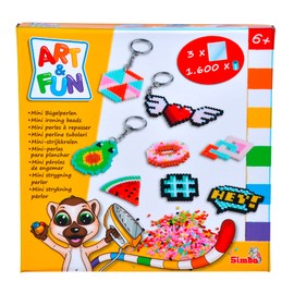 Art and Fun Mini Ironing Beads Key Pendant, 1,600 Beads, 3 Pegboards, Ironing Paper, 6 Key Chains, from 6 Years