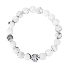 MetJakt Natural 8 mm Gemstones, Healing Crystal Stretch Beads Bracelet Bangle with 925 Sterling Silver Double Happiness Pendant, Sterling Silver, without stone