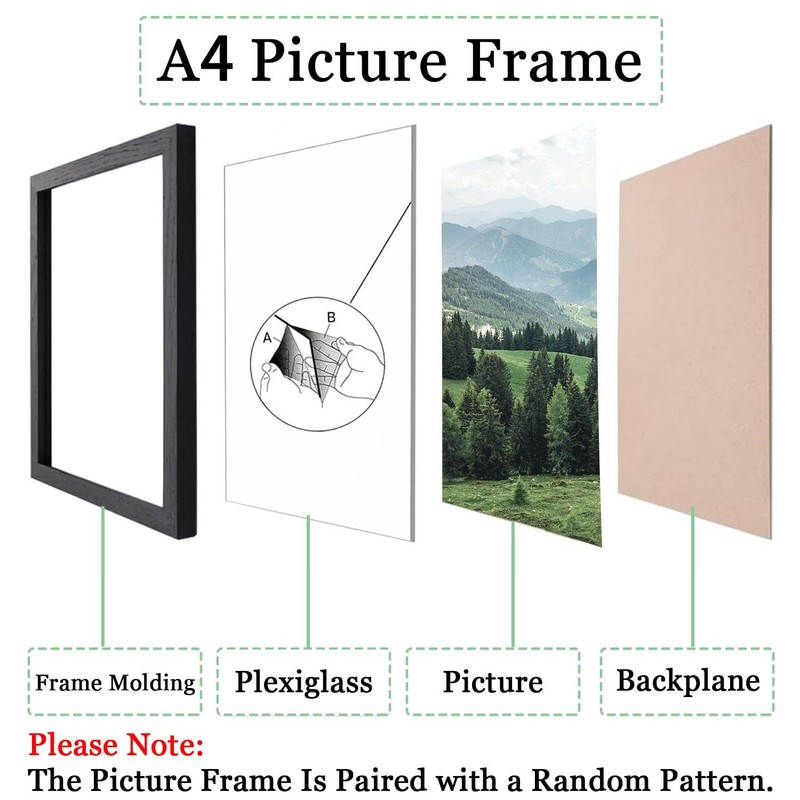 A4 Frame Wooden, A4 Photo Frames, Picture Frame(21x29.7CM),Versatile Certificate Frames
