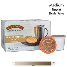 Door County Coffee, Single Serve Cups for Keurig Brewers, Peanut Butter Flavored Coffee, Medium Roast, Ground Coffee, 10 Count