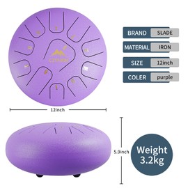 CZYNRM Steel Tongue Drum 11 Notes 12 inches,Musical Mind Healing Drum Percussion Instrument For Adults, with Mallets and Carry Bag, Great Gift for Beginner (12 inch 11 notes, Lavender purple)