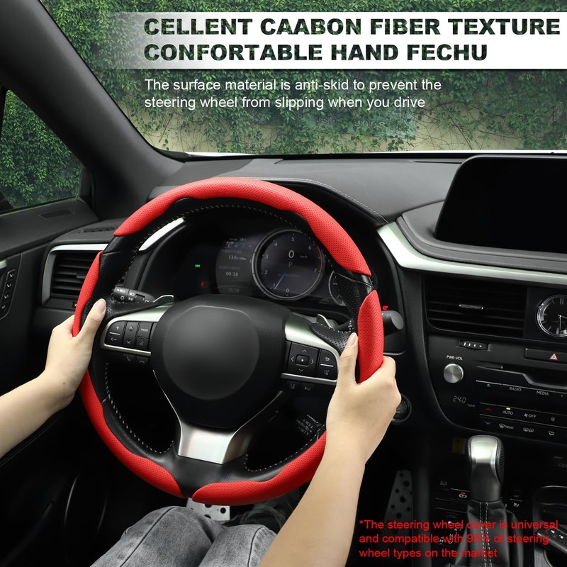 Amiss Nappa Leather Steering Wheel Cover, 3PCS Segmented Steering Wheel