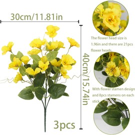 GhuaH 3 Pcs Artificial Flowers for Outdoors Hibiscus Spring Summer Decor Yellow Artificial Tropical Flowers Realistic UV Resistant Silk Hibiscus Flowers for Outside Planter Front Door Porch Patio