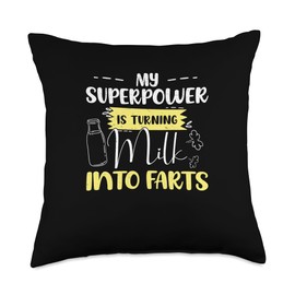 Lactose Intolerance With Humor Lactose Intolerant Turning Farts Milk Free Throw Pillow, 18x18, Multicolor