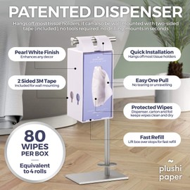 Plushi Paper Toilet Paper Holder + 4 Boxes 320 Wipes Septic Safe Tube Free 4 Ply Soft RV Essential and Mom Approved for Travel Trailers Campers Marine Biodegradable Set Includes Self Adhesive