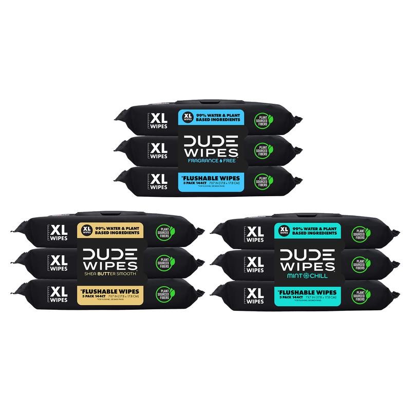 DUDE Wipes Stool Kit- 9 Packs, 432 Flushable Wipes --