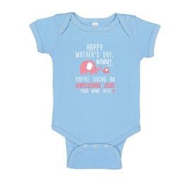 Custom Mother's Day Elephant Bodysuit Happy Mothers Day Any Name Pink Elephant Bodysuit 18 Months Light Blue