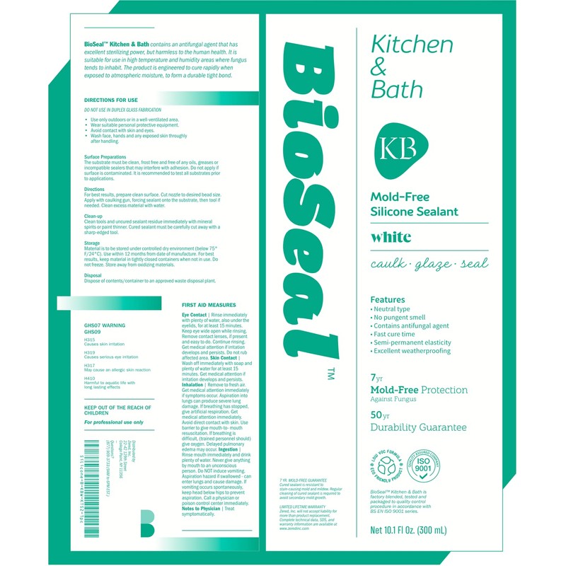 White BioSeal Waterproof 100% RTV Silicone Sealant Caulk Kitchen and