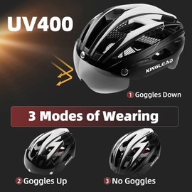 KINGLEAD Adult Men's Women's Bike Helmet with LED Lighting and Magnetic Visor, Mountain Bike Helmet Magnet Protection Road Removable and Adjustable 57-62CM