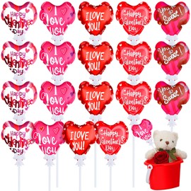 Gemscream 24 Pcs Valentine‘s Day Balloons Self Inflatable Heart Balloons with Bow Rod 4 Inch Valentine Decoration for Wedding Birthday Engagement Party Supplies