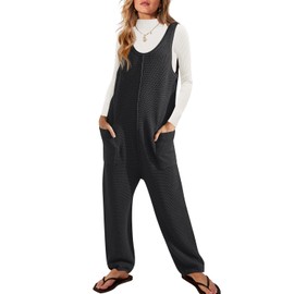 SENSERISE Womens Knit Jumpsuits Sweater Romper One Piece Loungewear Sleeveless Long Pants Overalls Fall Outfits(Black,L)