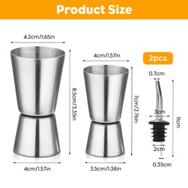 Yeqqzq Set of 2 Stainless Steel 25/50 ml & 15/30 ml Spirit Measures, Cocktail Jigger Spirit Measure Cup with Pourers for Bar Party Wine Cocktail Drink Shaker Shaker