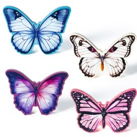 WATINC 4PCS Spring Butterfly Wooden Signs, Summer Tiered Tray Decorations, Double-sided Butterfly Printed Wood Tabletop Centerpiece Sign, Butterflies Farmhouse Rustic Party Decor for Home Kitchen
