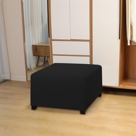 Easy-Going 100% Dual Waterproof Stretch Ottoman Cover 30x30x15inch Square Folding Storage Stool Furniture Protector Soft Slipcover for Living Room Black