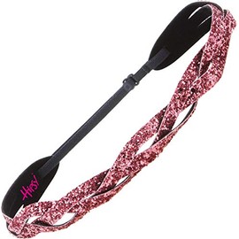 Hipsy REGULAR Size, Adjustable No Slip Sparkly Braided Bling Glitter Headband for Women Girls & Teens (Bling Glitter Pink Rose)