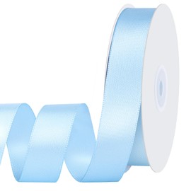 woric Double-Sided Blue Ribbon 1 Inch 60 Yards Light Baby Blue Satin Ribbon for Baby Bridal Shower Beach Wedding Hair Bows Pool Party Gift Wrapping