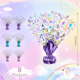 CraftyDream 6 Pcs Table Decorations Rainbow Unicorns Metallic Gleam Foil Spray Centerpieces Unicorn Model Branches Leaf Glitter Plastic Spray Table Centerpieces for Party Birthdays