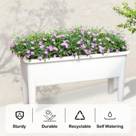 Oliz Growing Vegetable Basin with Coconut Bricks 17 Lbs, 2 Packs 31.5 Inch Growing Vegetable Planter Pot, High Foot Rectangle Pots for Vegetable Fruit Flower (White)
