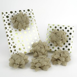 AIMUDI Burlap Bows for Gift Wrapping 4.5'' Burlap Gift Bows Self Adhesive Bows for Presents Baskets Birthday Party Holiday Baby Shower Wedding Decorations - 6 Counts