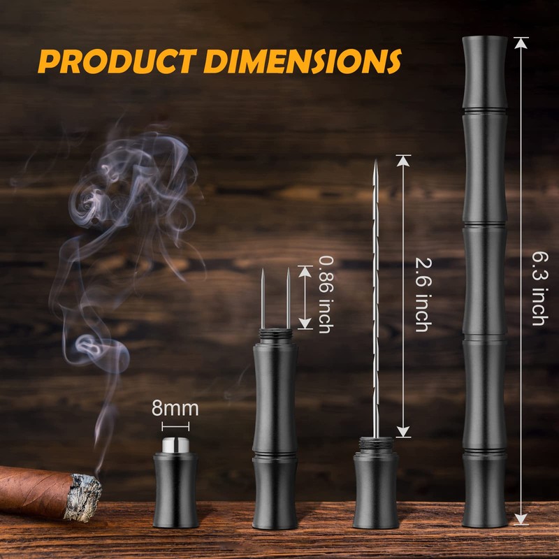 TISFA Cigar Draw Enhancer Tool, 3-in-1 Cigar Punch Set with