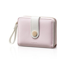 Vulkitty Women's Wallet Slim Leather Bifold Card Wallet for Women Small Compact Women's Wallet Credit Card Holder with ID Window, Coin Compartment Zip and Lanyard, pink, Macarons