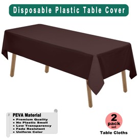 Brown Plastic Tablecloths 2 Pack Disposable Table Covers 54 x 108 Inch Party Tablecovers PEVA Coffee Table Cloths for BBQ Picnic Birthday Wedding Parties 8 ft Rectangle Table Use