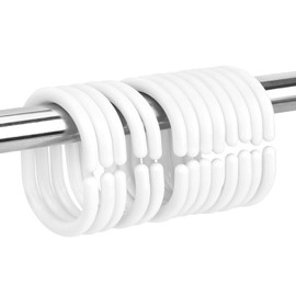 Qulable 24 pcs Shower Curtain Rings Plastic Shower Curtain Hooks C-Shaped Rings Hook Hanger Bath Drape Loop Clip Glide Bathroom Shower Window Rod (White)